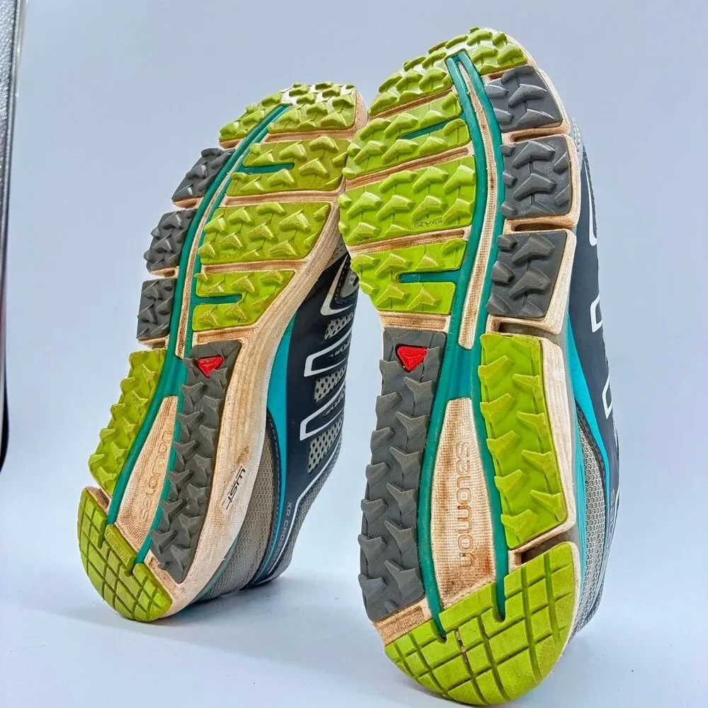Salomon XR Crossmax Womens 7.5 Gray Teal Trail Running Shoes Contagrip